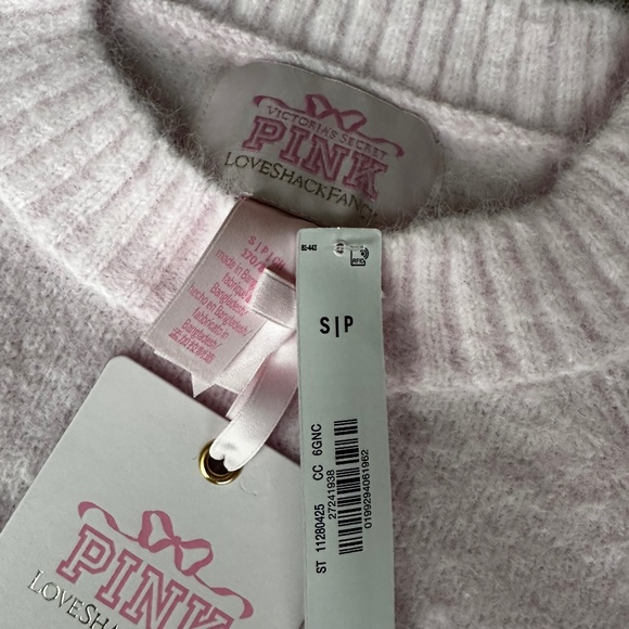Victoria Secret PINK LoveShackFancy Boxy Sweater Pink Tulip Dog Bow Sz S NEW - Picture 5 of 7